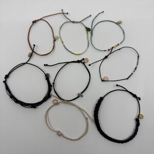 Pura Vida Set Of 8 Bracelets Black Cream Skull Acorn Beaded Beachy